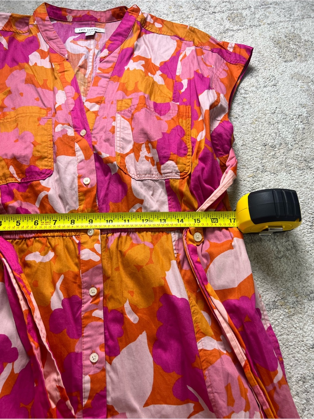 Free Assembly Women's Belted Midi Dress Size L Pink Orange Floral 100% Cotton - Picture 10 of 11